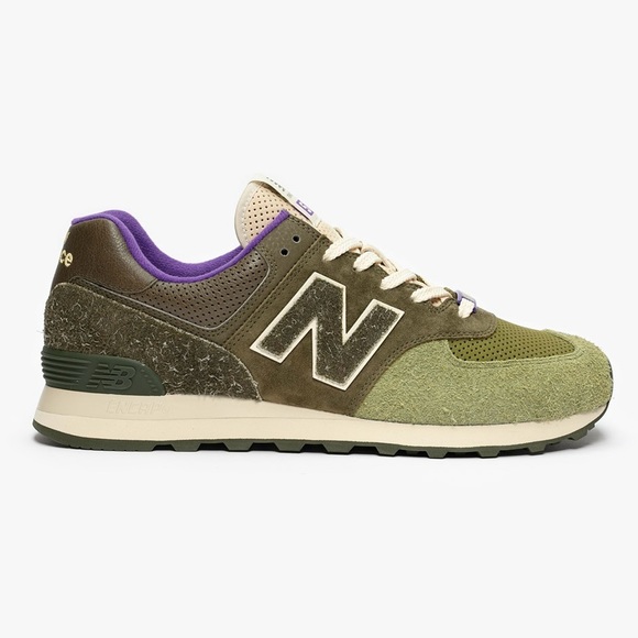 SNS X New Balance 574 Nature Retro Running Shoe / Sneaker - Green / Purple - Picture 5 of 16